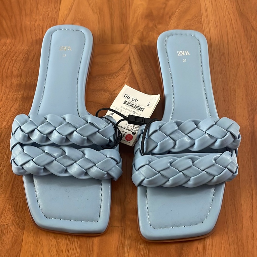 Zara Blue Woven Flat Sandals